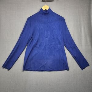 Chico's Sweater Womens XL Blue Turtleneck Ribbed Rayon Blend Long Sleeve Knit